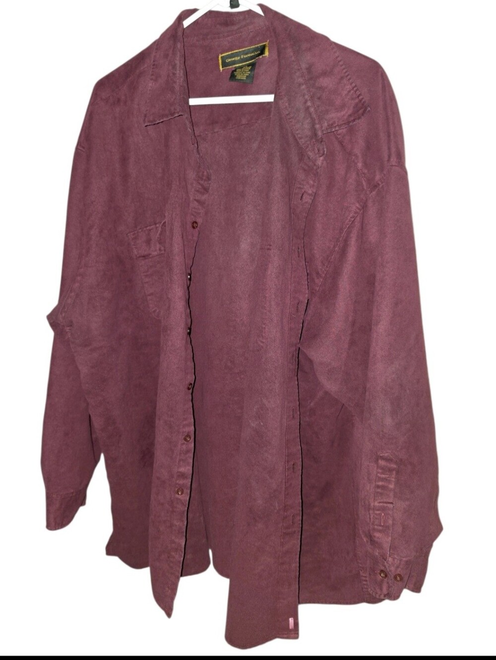 6/11/74. Men's George Foreman Casual Button-Down Shirt in Wine